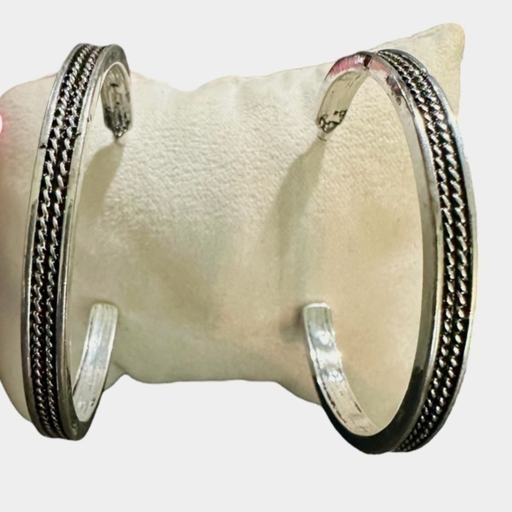 Two Tone Patterned Black and Silver Tone Hoop Earrings